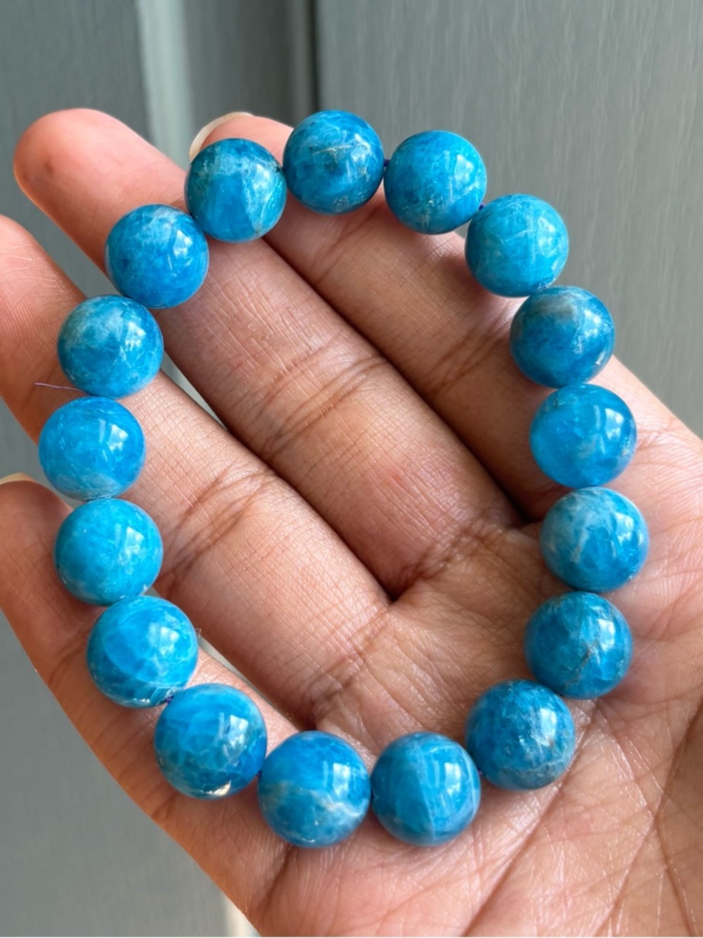 Blue Apatite Crystal Bracelet 12.7mm - Picture 3 of 10